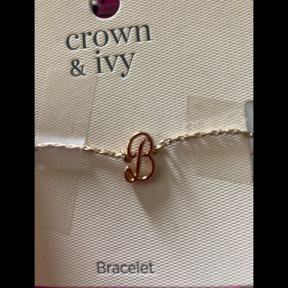 NWT “B” initial Crown and Ivy adjustable bracelet goldtone